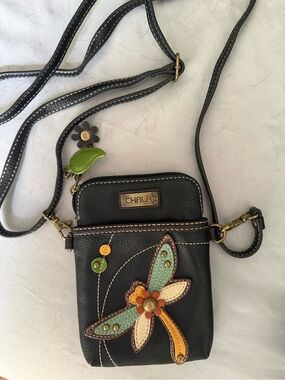 Chala Black Crossbody Bag with Floral Dragonfly